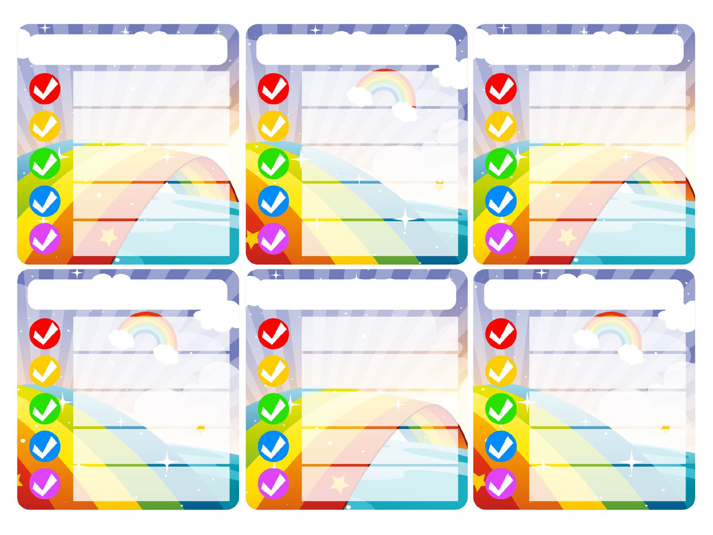 36 Ticker Trackers - Sticky Reward Charts - Rainbow Themed