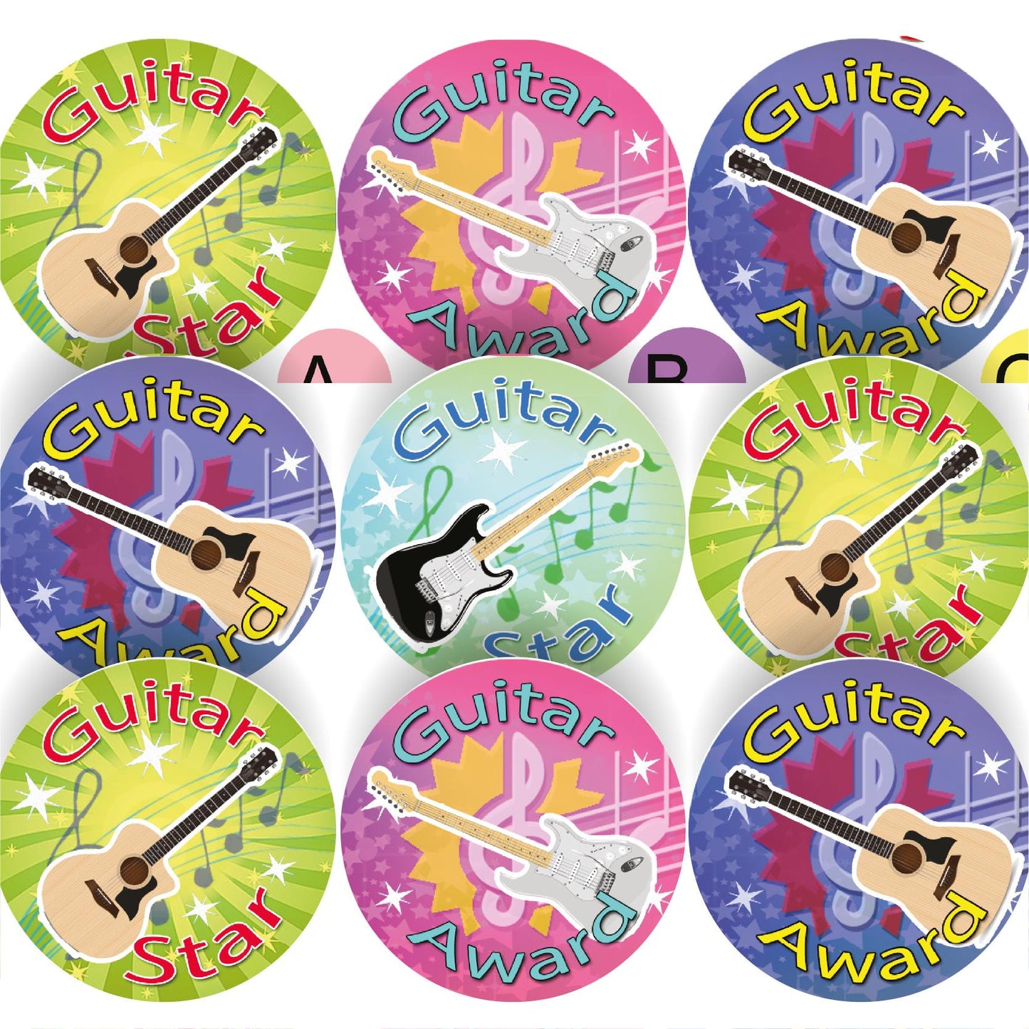 144 Guitar Star Awards 30mm Reward Stickers for School Music Teachers, Parents and Nursery