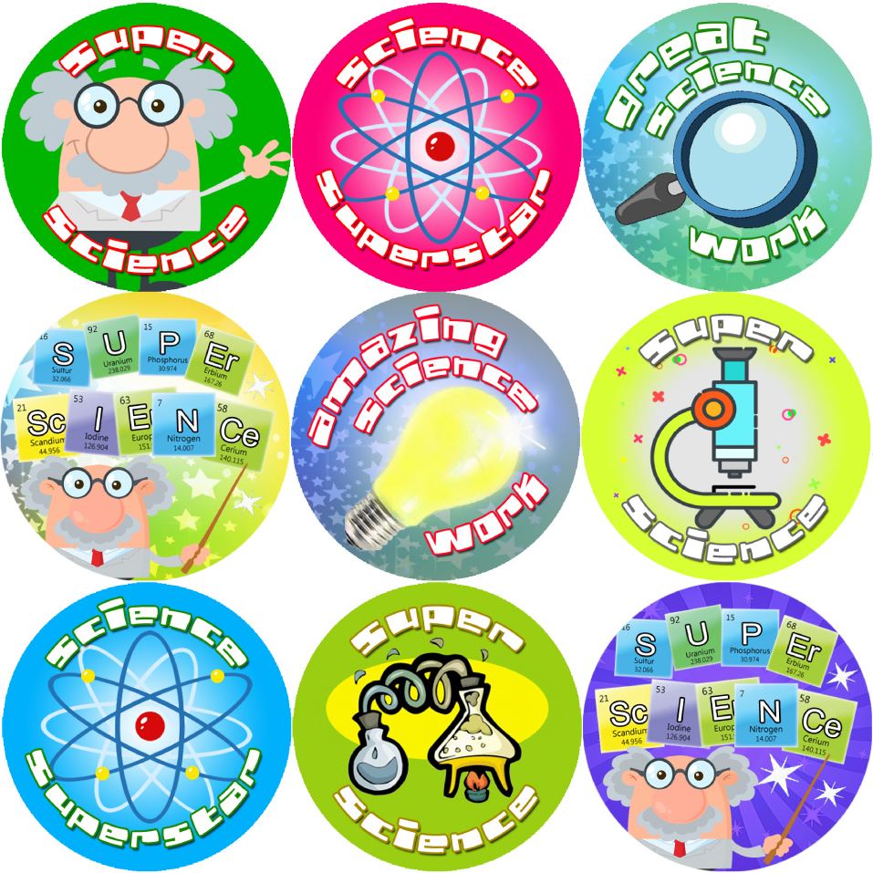 144 Super Science 30mm Reward Stickers for Teachers, Parents and Party Bags