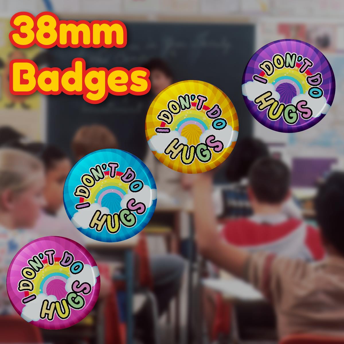 20 x I Don't Do Hugs Button Badges (Pack of 20 Pin Badges - 38mm)