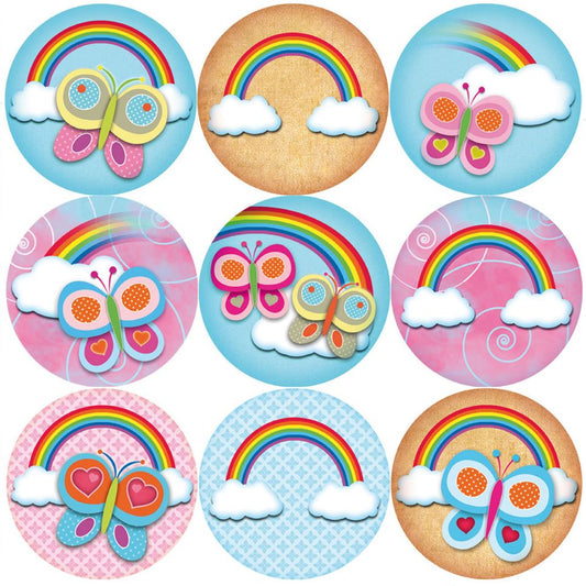 144 Rainbow Butterflies 30mm Reward Stickers for Teachers, Parents, Party Bags