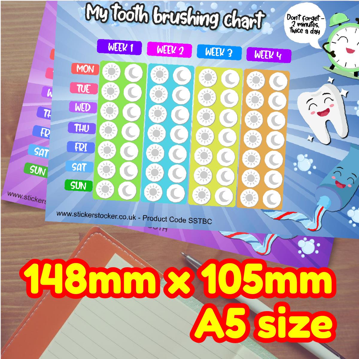 My Tooth Brushing Reward Charts Incentive Pack of 30 cards Suitable for up to 12mm stickers