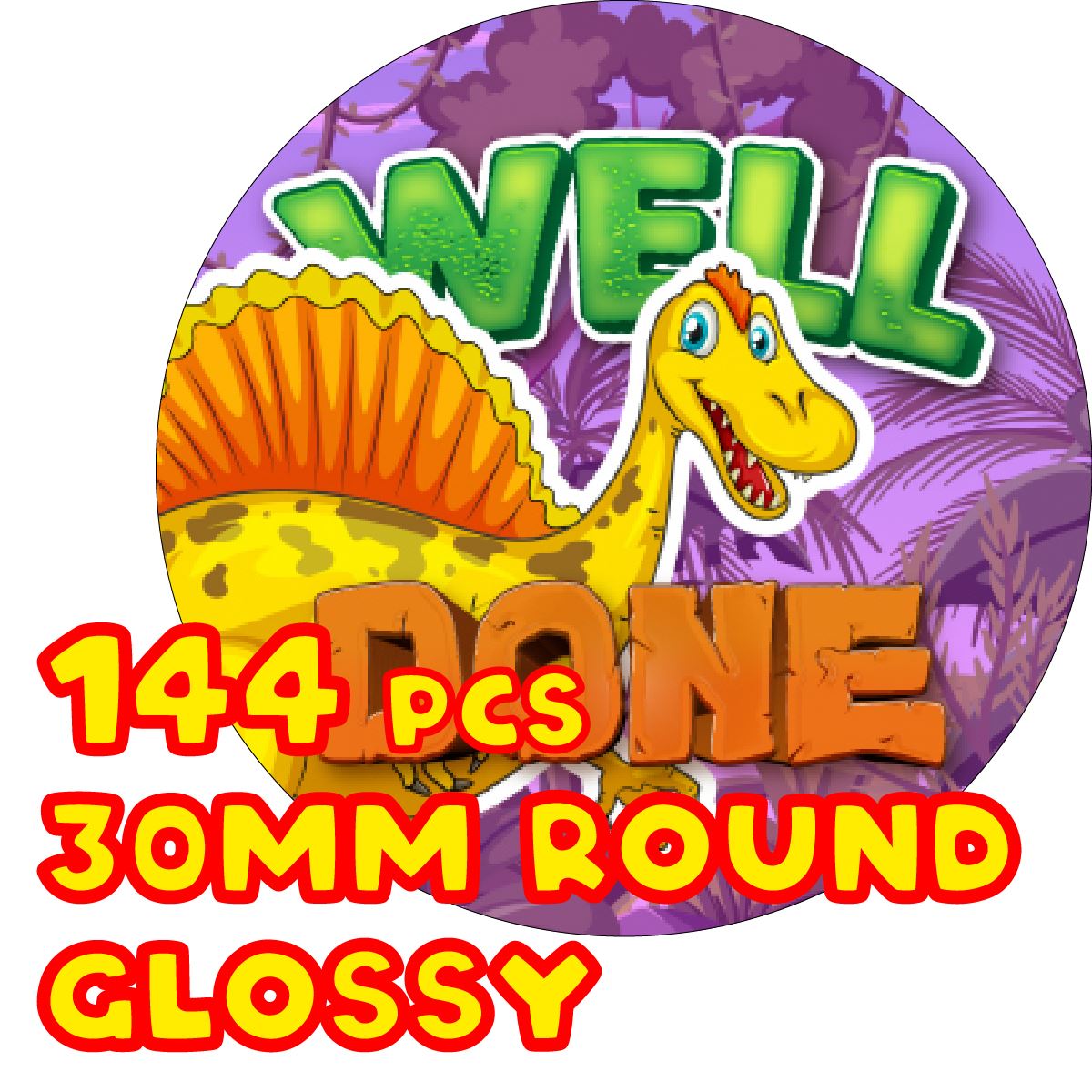 144 Dino Praise Word Rewards 30mm Glossy Stickers