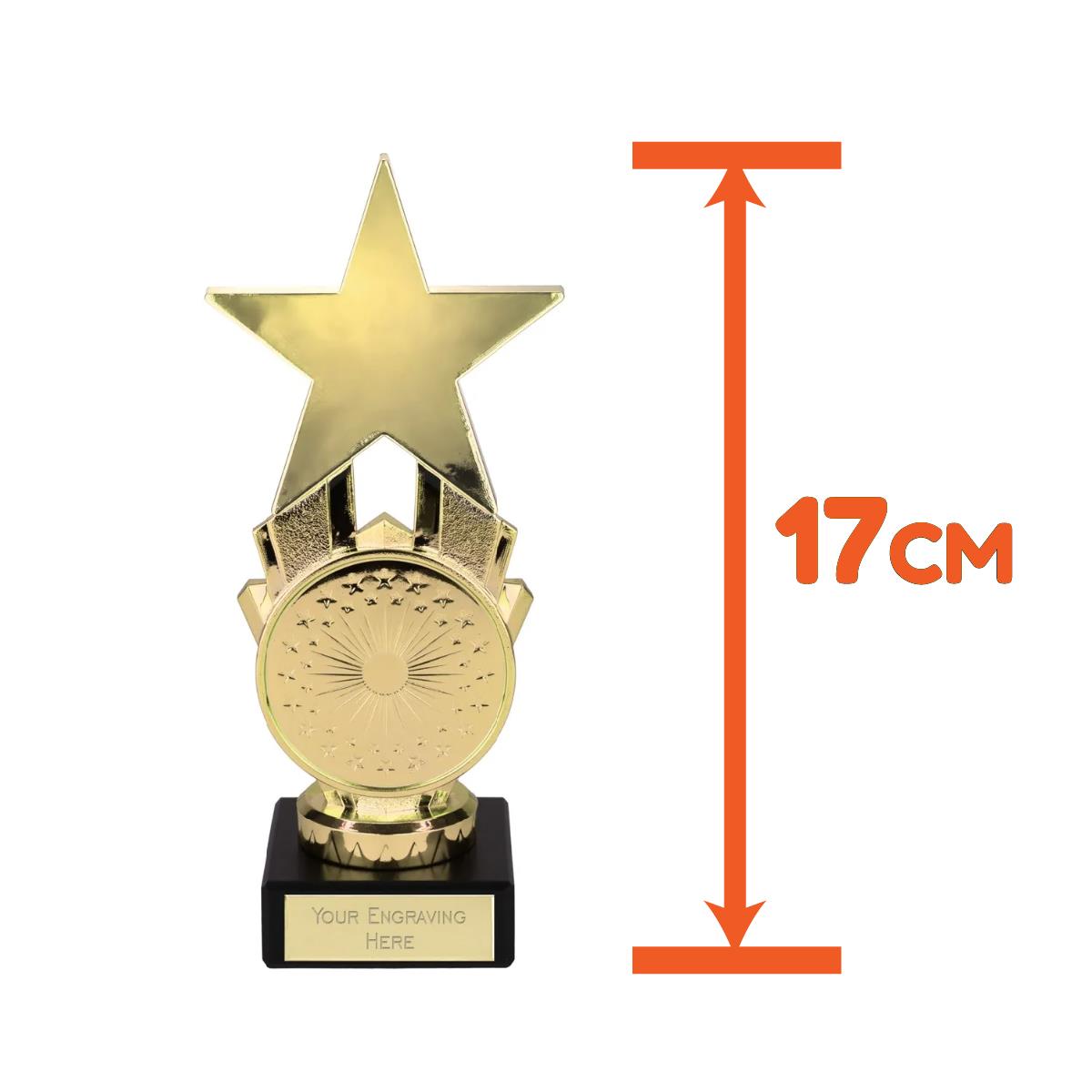 Spangled Star Award Trophy 17cm Plastic FREE engraving and Certificate