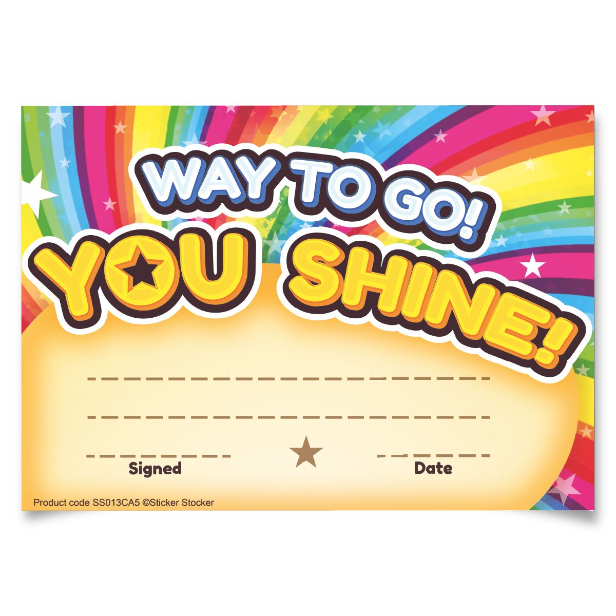 30 Way to Go You Shine certificates for school teachers, 250gsm A5 silk finish card