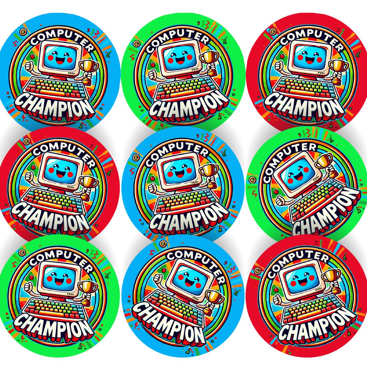 144 Computer Champion Coding Stickers - 30mm - Glossy Reward Stickers for Teachers & Parents