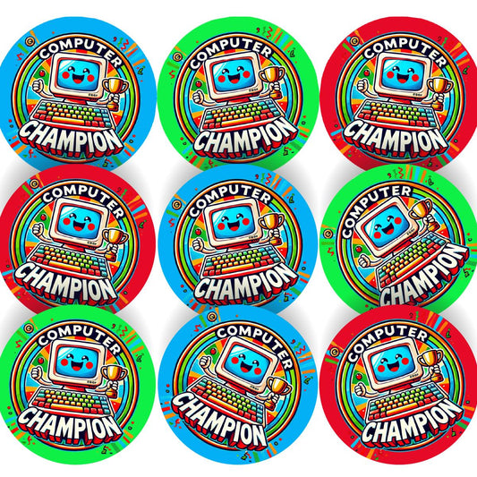 144 Computer Champion Coding Stickers - 30mm - Glossy Reward Stickers for Teachers & Parents
