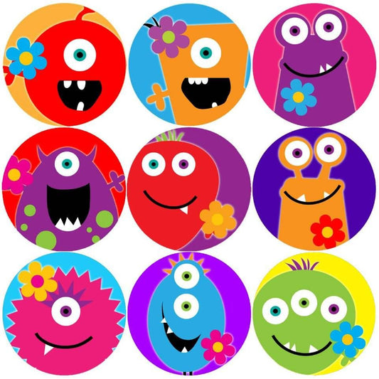 144 Monster Flowers 30mm Children's Reward Stickers for Teachers or Parents