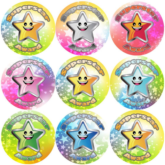 144 Superstar Awards 30mm Reward Stickers for Teachers, Parents and Party Bags