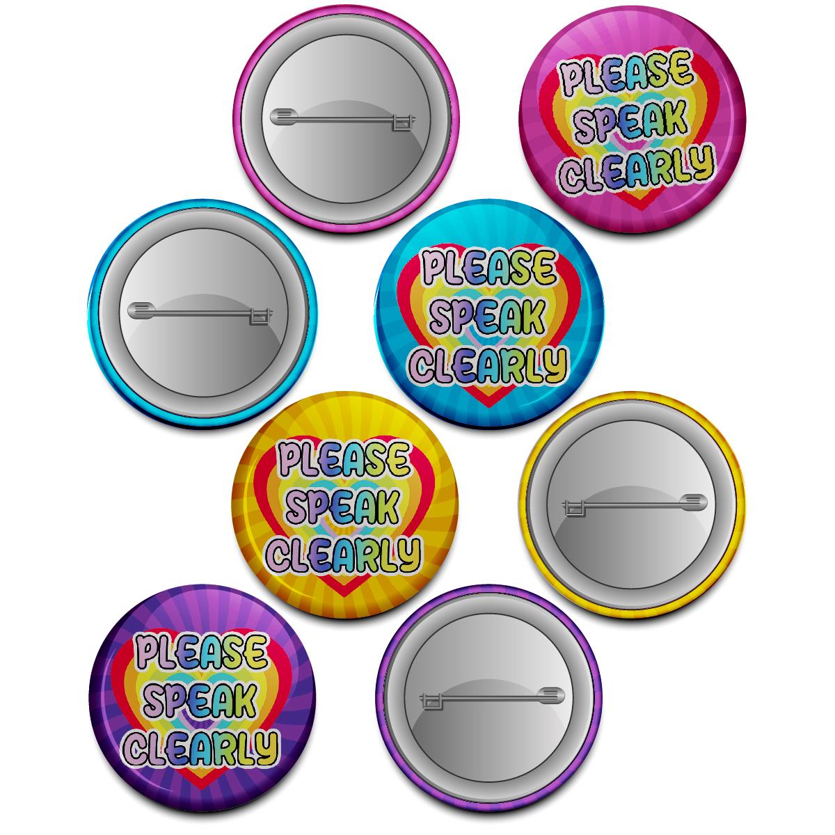 20 x Please Speak Clearly Button Badges (Pack of 20 Pin Badges - 38mm)