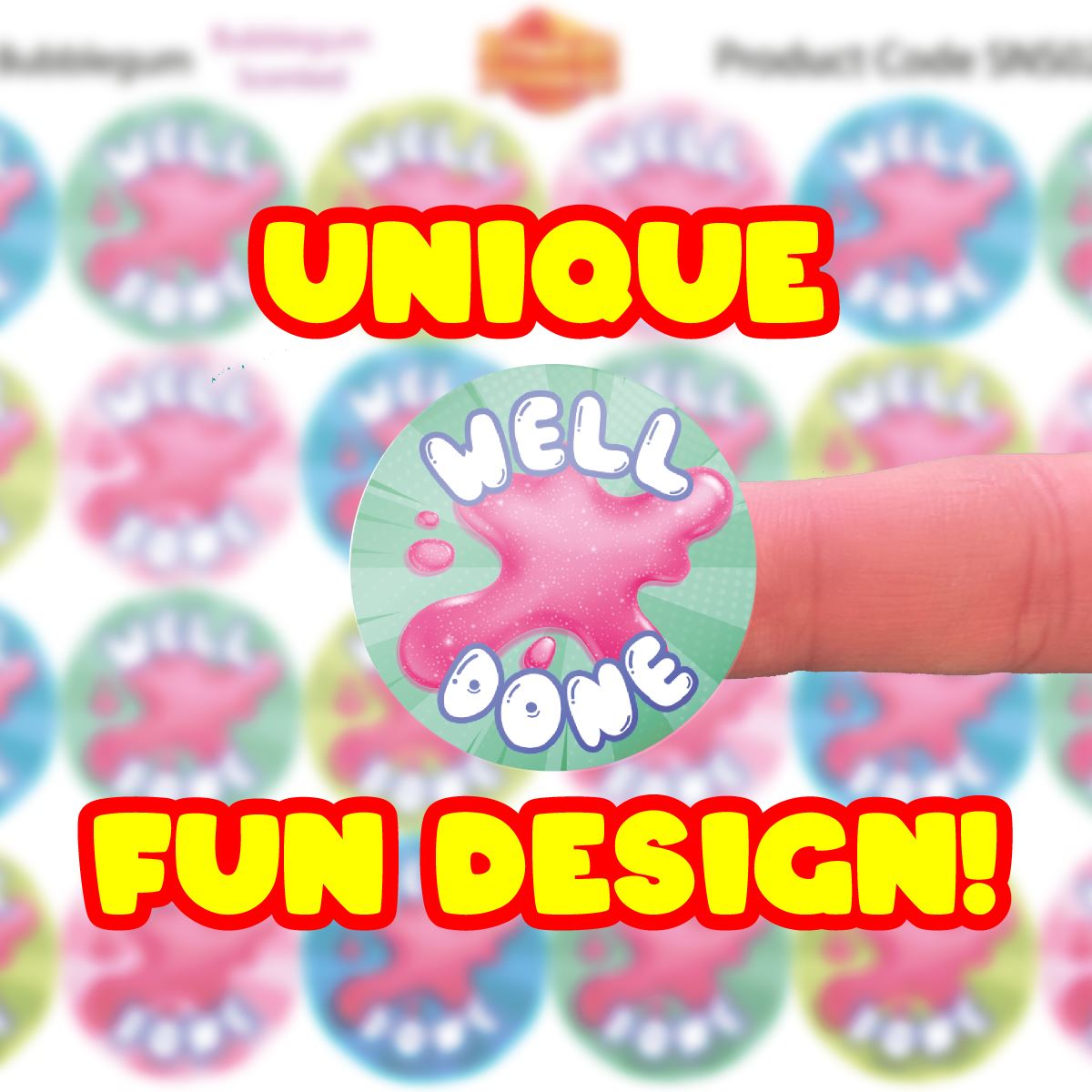 120 Bubblegum Well Done 30mm Bubble Gum Scented Reward Stickers for Teachers, Parents and Party Bags