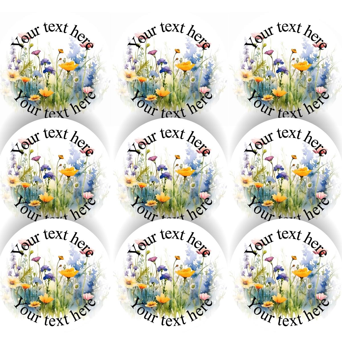 144 Personalised Wild Flowers 30mm Glossy Stickers Labels