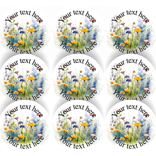 144 Personalised Wild Flowers 30mm Glossy Stickers Labels