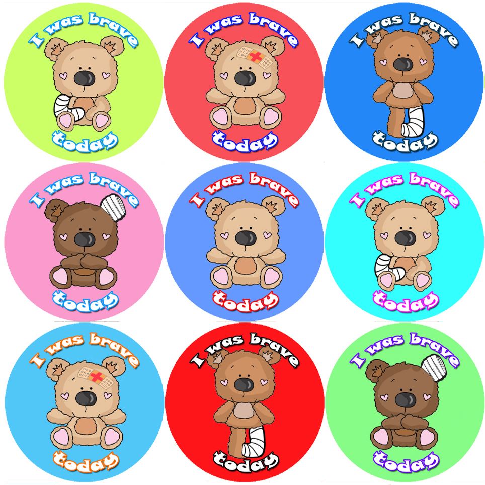 144 I Was Brave Teddy 30mm Children's Bravery Reward Stickers for Teachers or Nurses