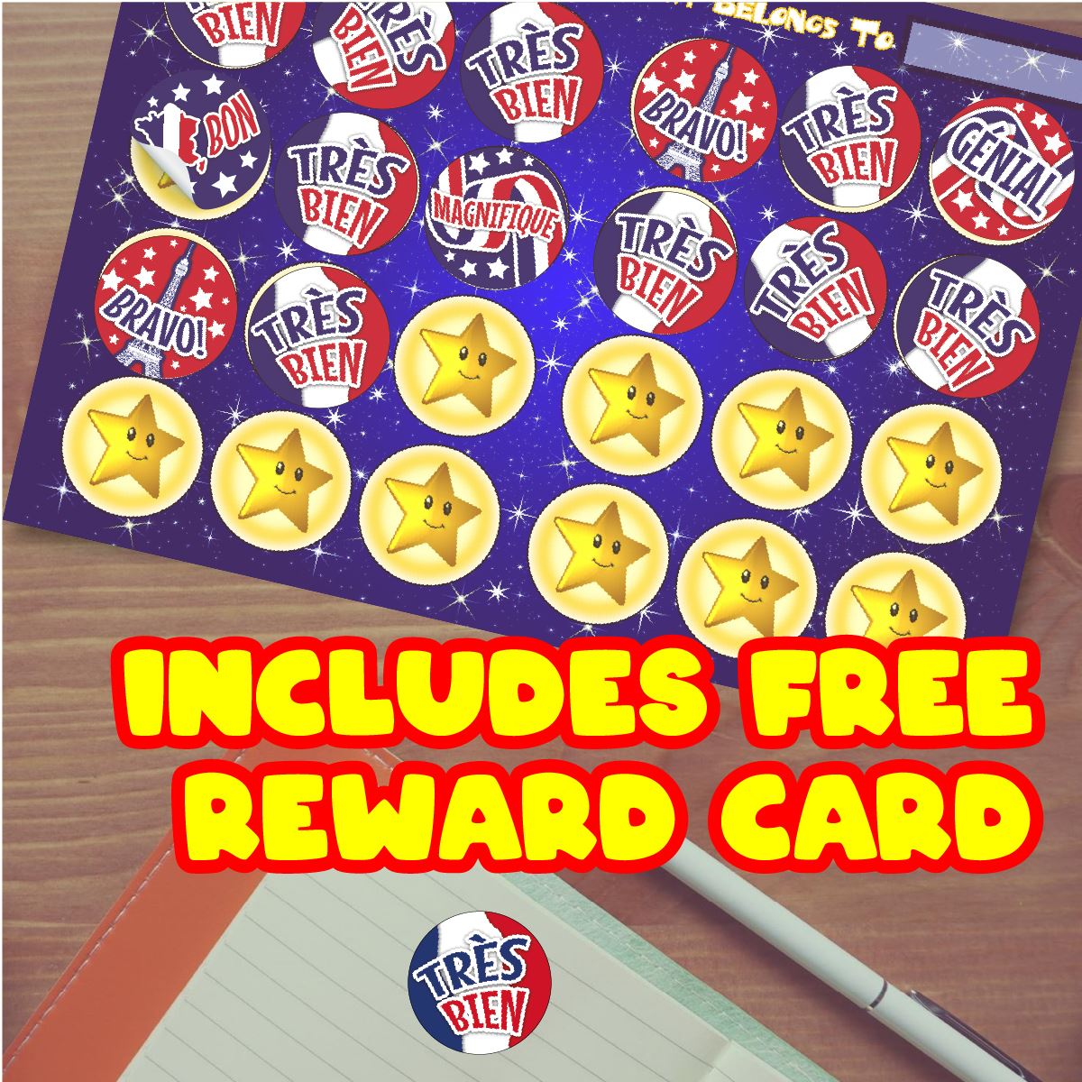 144 French Colour Praise Words Stickers - 30mm - Glossy Reward Stickers for Teachers & Parents