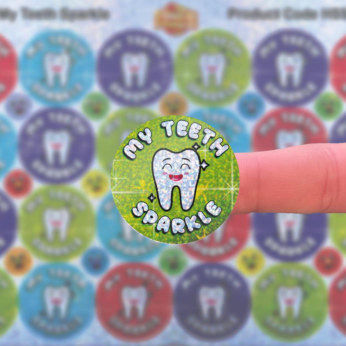 96 My Teeth Sparkle Stickers 30mm + 60 Free Sparkle Smiles Reward Stickers for Teachers, Parents and Schools