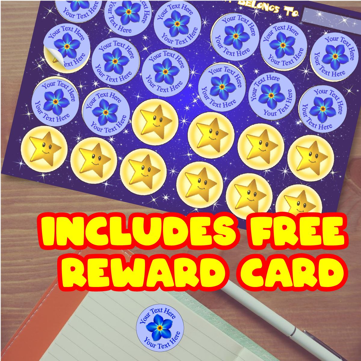 144 Personalised Forget me Not 30mm Stickers School Teachers, Alzheimer's Dementia Flower