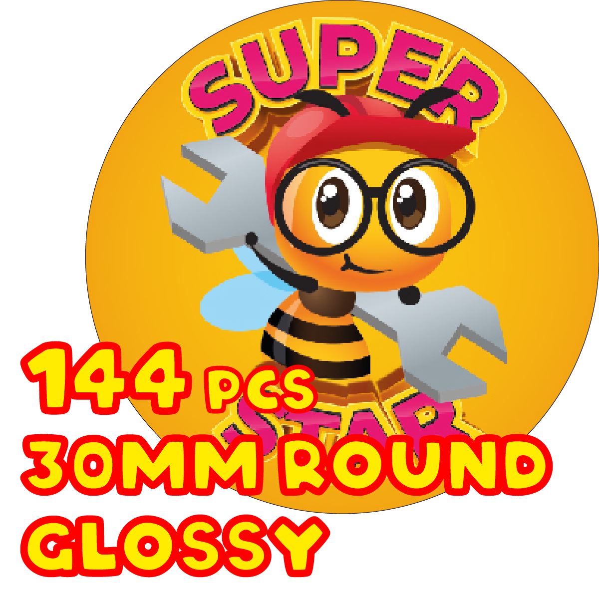 144 Worker Bee Praise Words 30mm Glossy Reward Stickers