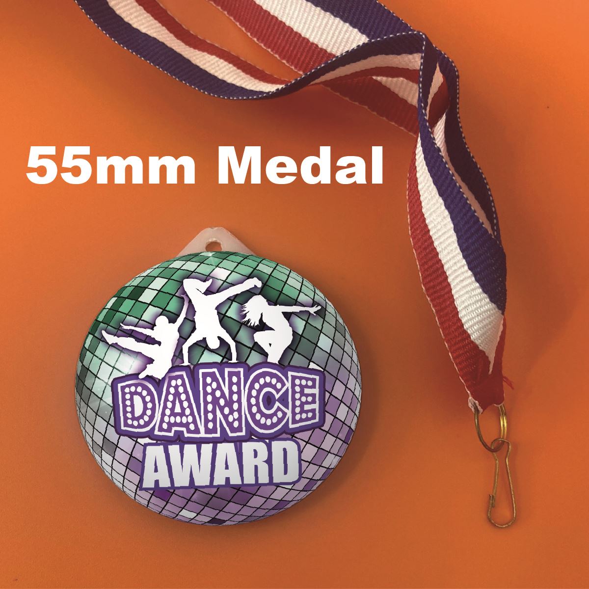 Dance Award Large 55mm Plastic Medal  FREE Ribbon and Certificate