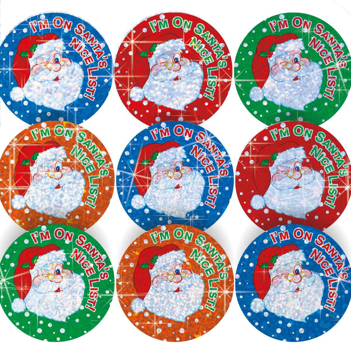 96 Sparkle Santa's Nice List Stickers 30mm + 60 Free Sparkle Smiles Reward Stickers for Teachers, Parents and Schools