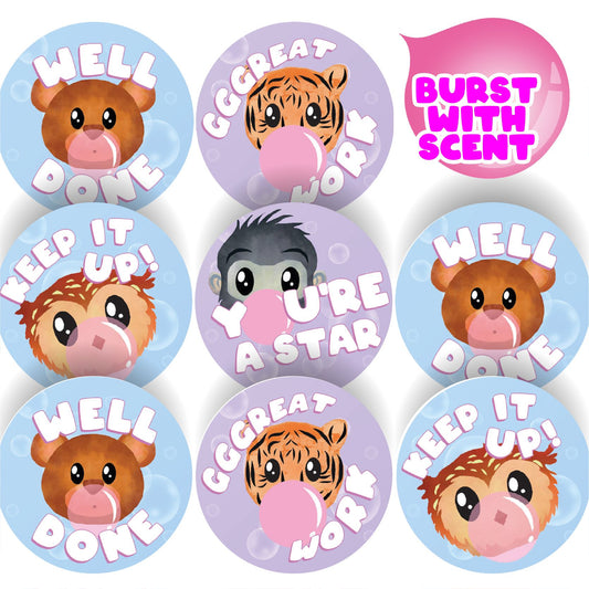 120 Bubble Heads 30mm Bubblegum Scented Reward Stickers for Teachers, Parents and Party Bags