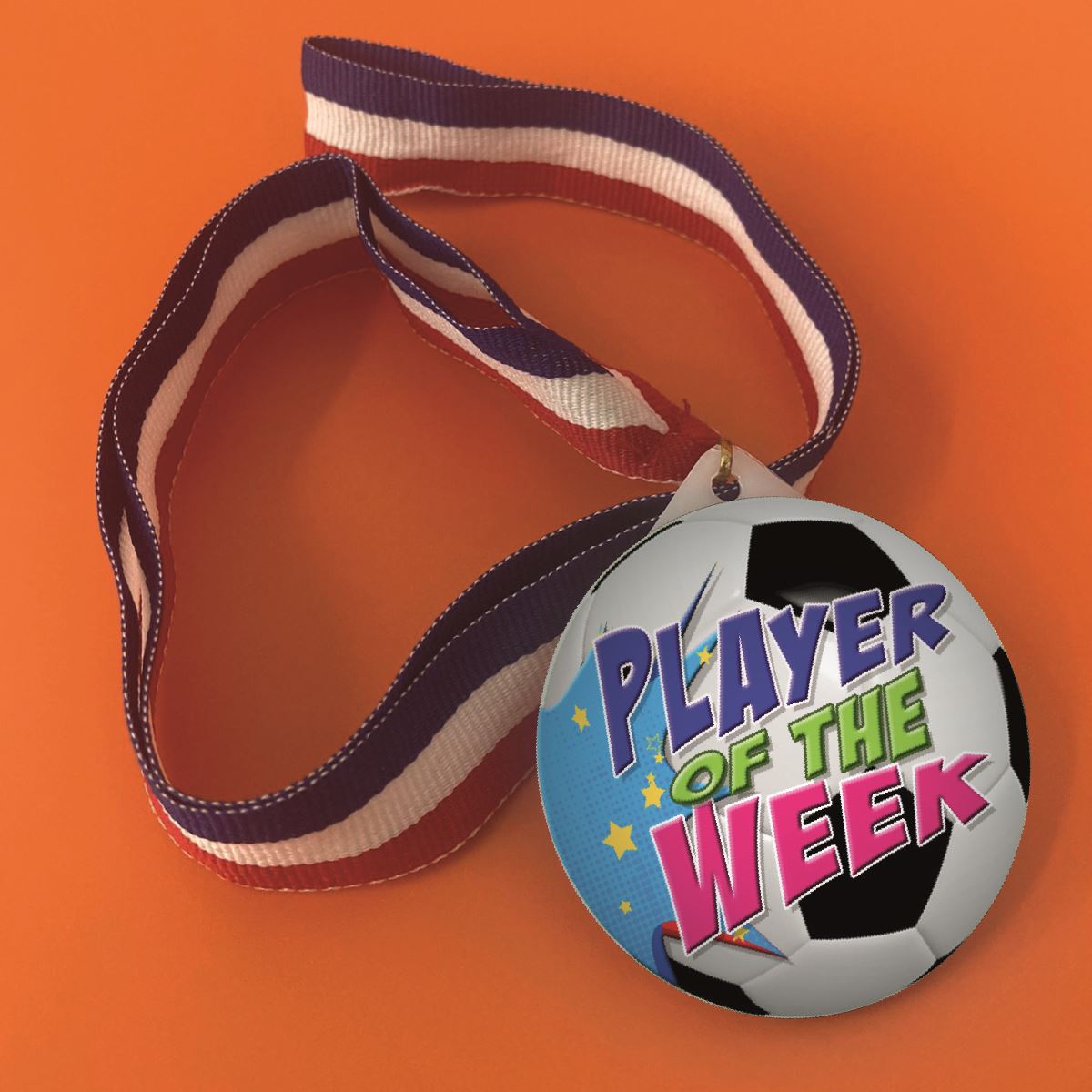 Football Medal Player of the Week 55mm Large Plastic Medal FREE Ribbon and Certificate