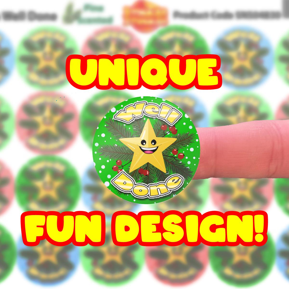 120 Christmas Well Done Star Pine Scented Stickers - 30mm Scented Stickers - For Teachers Nursery Parents