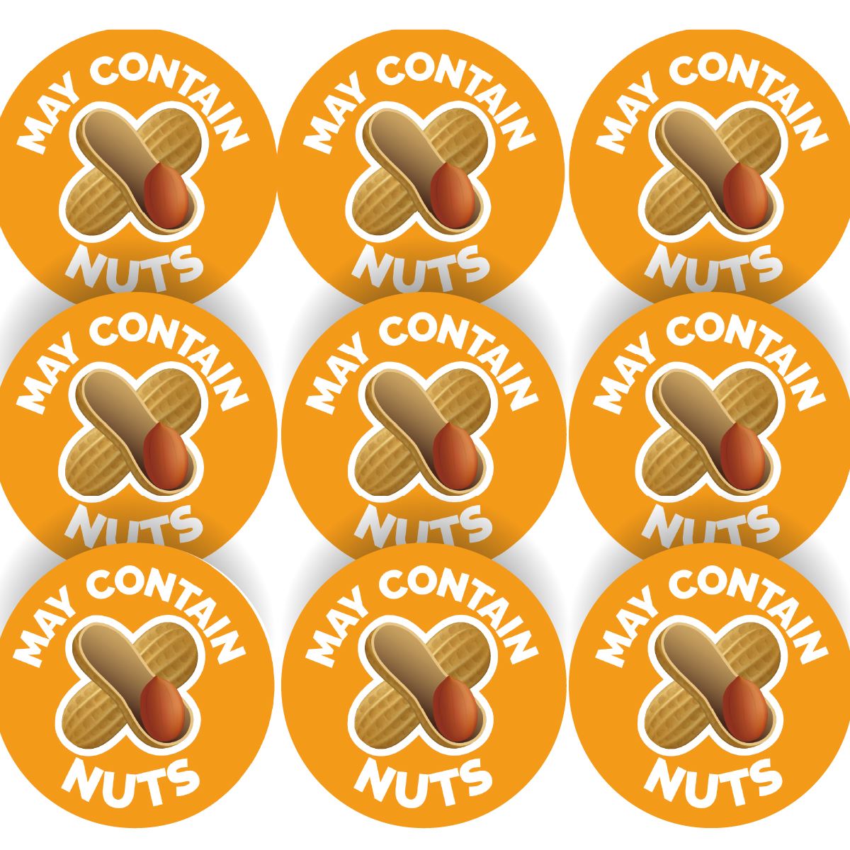 144 Warning May contain Nuts Food Allergy - 30mm - Glossy Food Label Stickers