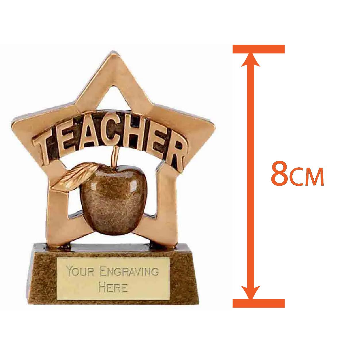 Mini Star Teacher Award Trophy 8cm Resin FREE engraving and Certificate
