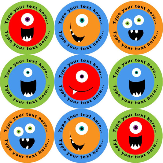 144 Monster Smiles Personalised 30mm Reward Stickers for School Teachers, Parents and Nursery