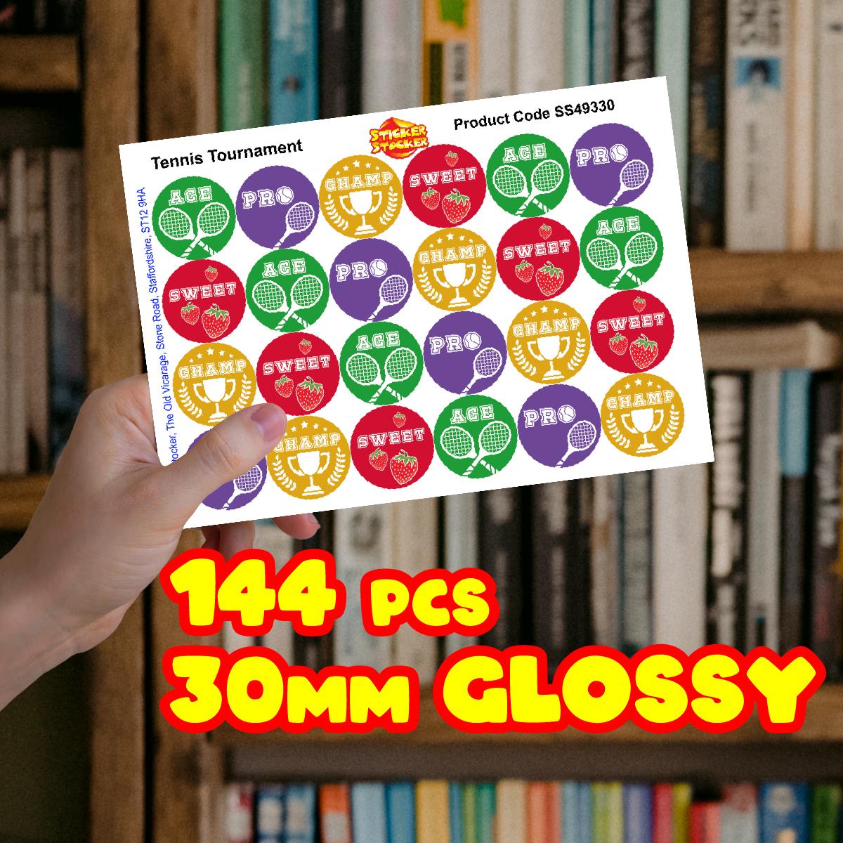 144 Tennis Tournament 30mm Reward Stickers for School Teachers, Parents and Nursery