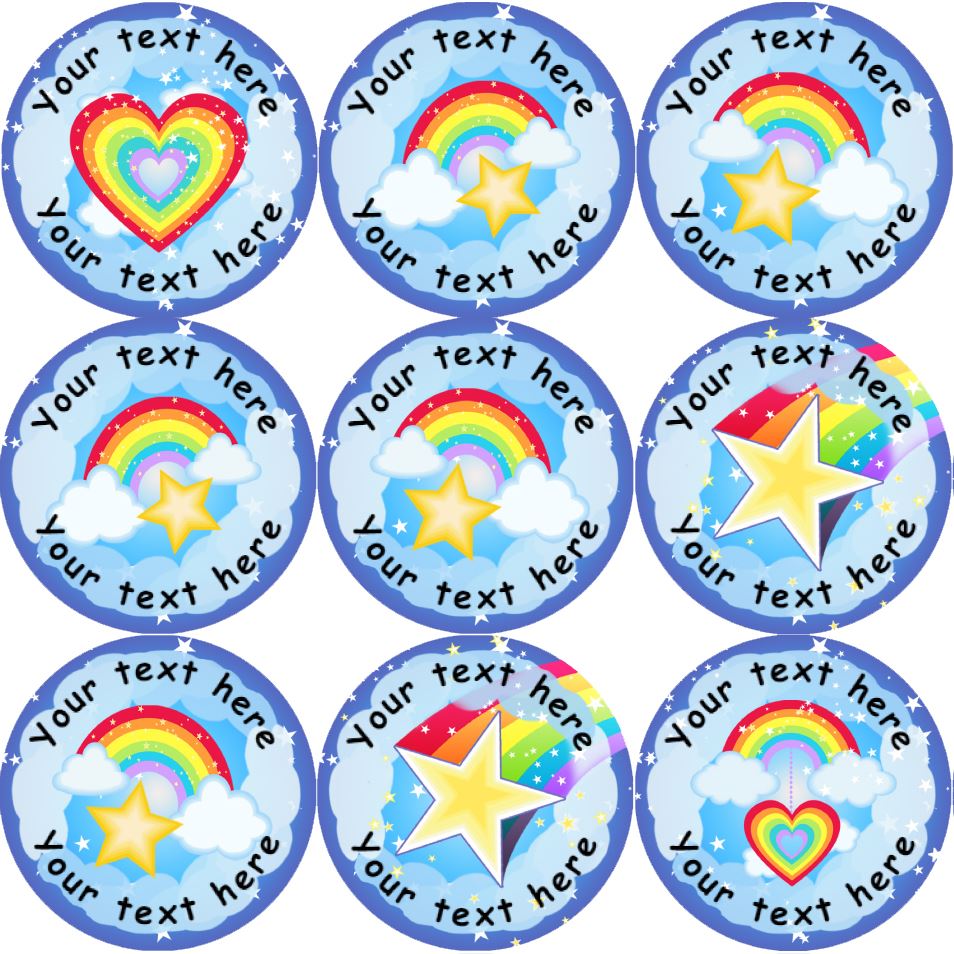 144 Personalised Rainbows 30mm Reward Stickers for School Teachers, Parents and Nursery