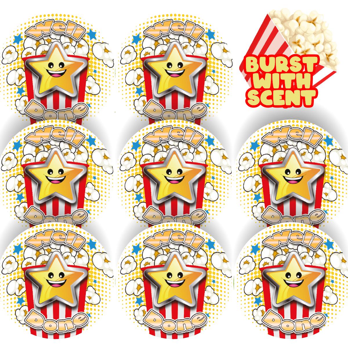 120 Popcorn Well Done 30mm Popcorn Scented Reward Stickers for Teachers, Parents and Party Bags