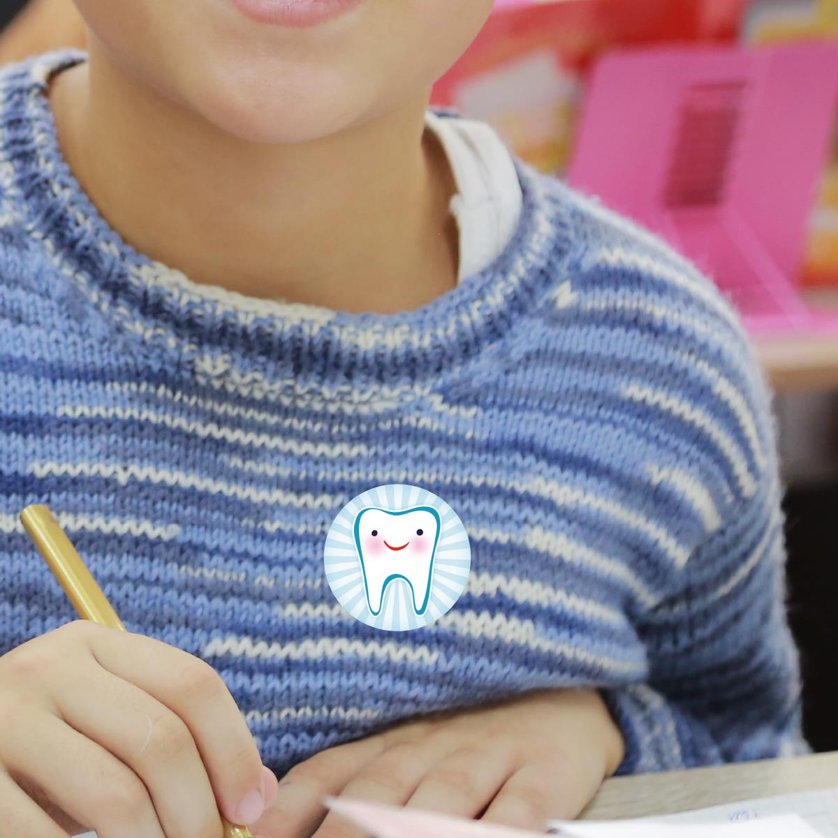 144 Happy Teeth 30mm Reward Stickers for Teachers, Parents. Dentist and Party Bags