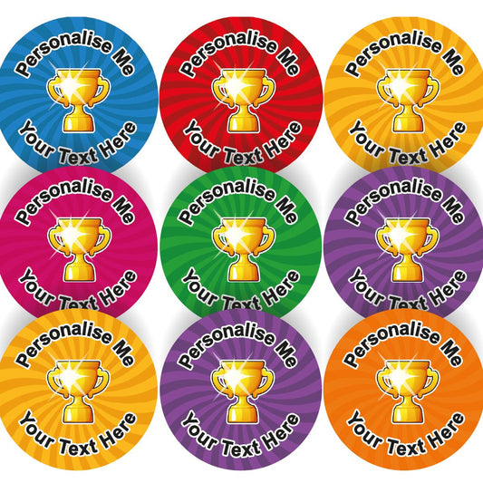 144 Golden Trophy Personalised 30mm Reward Stickers for School Teachers, Parents and Nursery