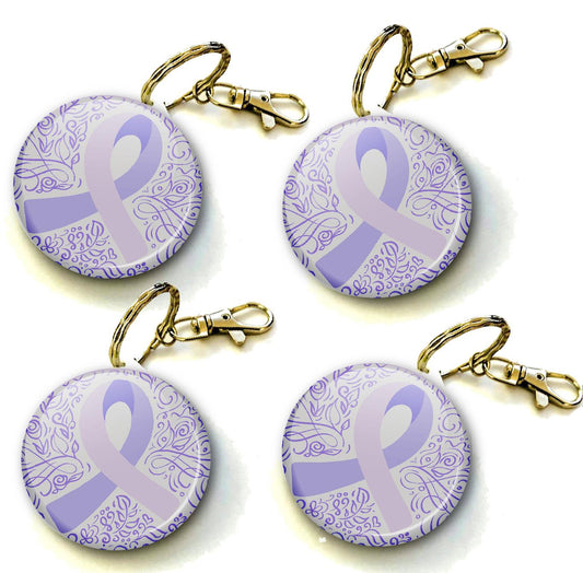 Purple Ribbon Cancer Awareness Keyring 38mm  (Pack of 8 Key Rings - 38mm)