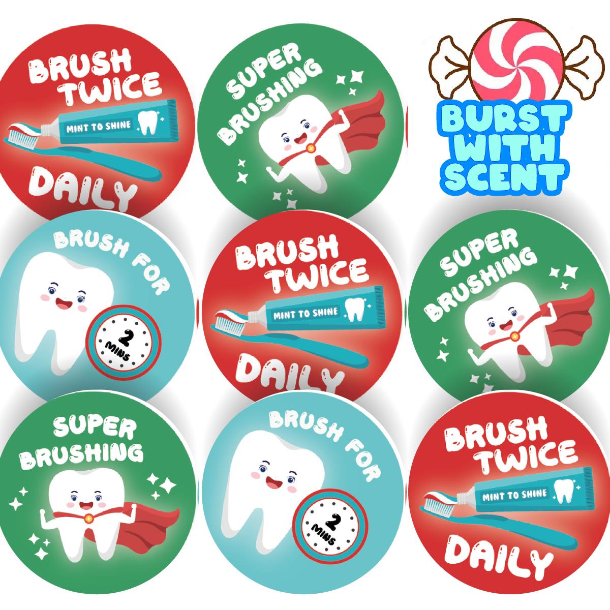 120 Mint Teeth Peppermint Scented Stickers - 30mm Scented Stickers - For Teachers Nursery Parents Dentists