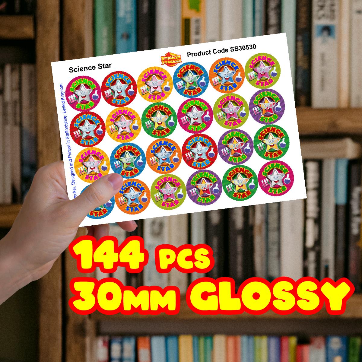 144 Star Science - 30mm - Glossy Reward Stickers for Teachers & Parents