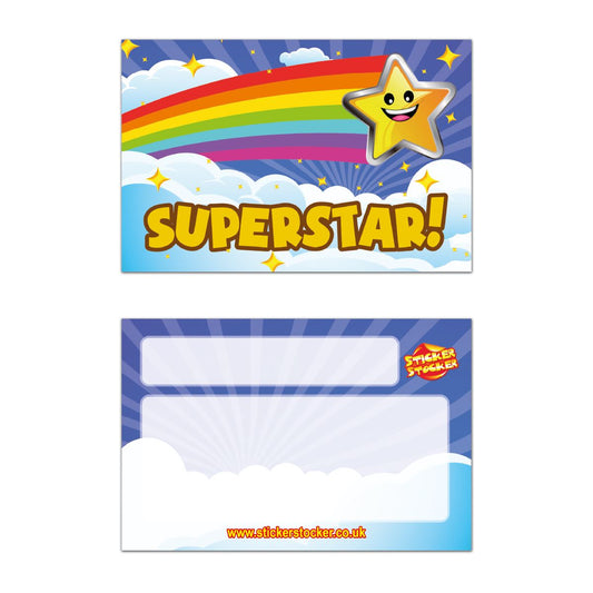 30 Superstar award cards for school teachers, wallet sized glossy reward cards