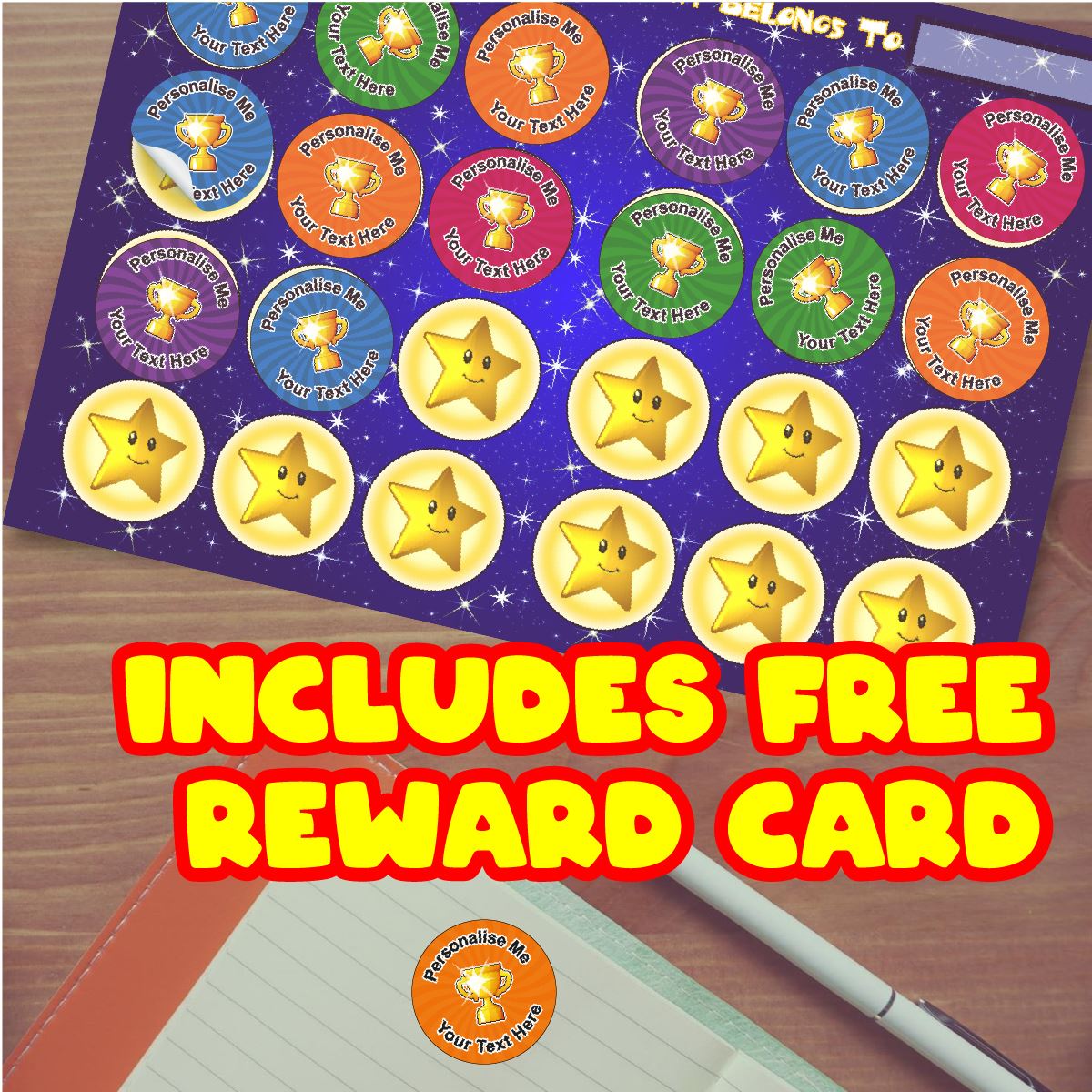 144 Golden Trophy Personalised 30mm Reward Stickers for School Teachers, Parents and Nursery