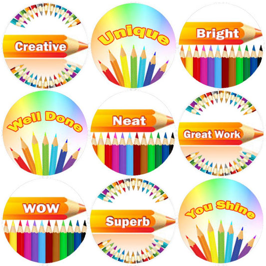 144 Positive Pencils 30mm Children's Reward Stickers for Teachers or Parents