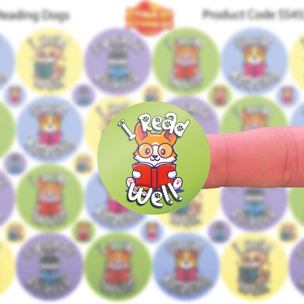 144 Reading Dogs + 90 Free Mini Dogs 30mm Reward Stickers for Teachers, Parents and Schools