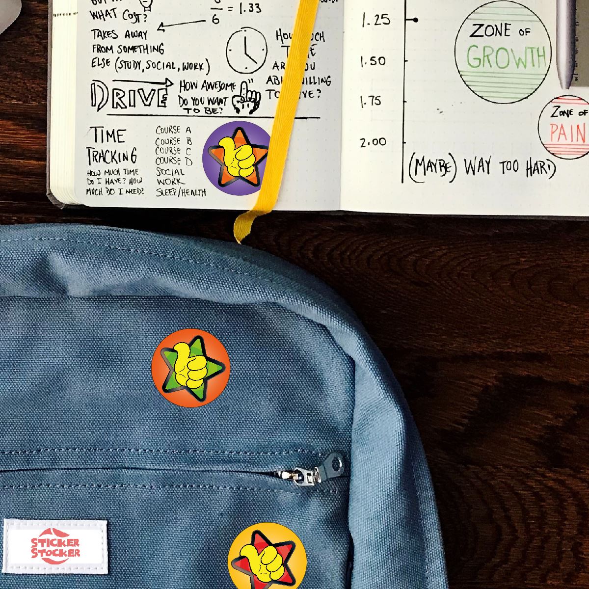 Teacher Reward Stickers - 30mm Glossy - Star Thumbs Up - 144 Stickers