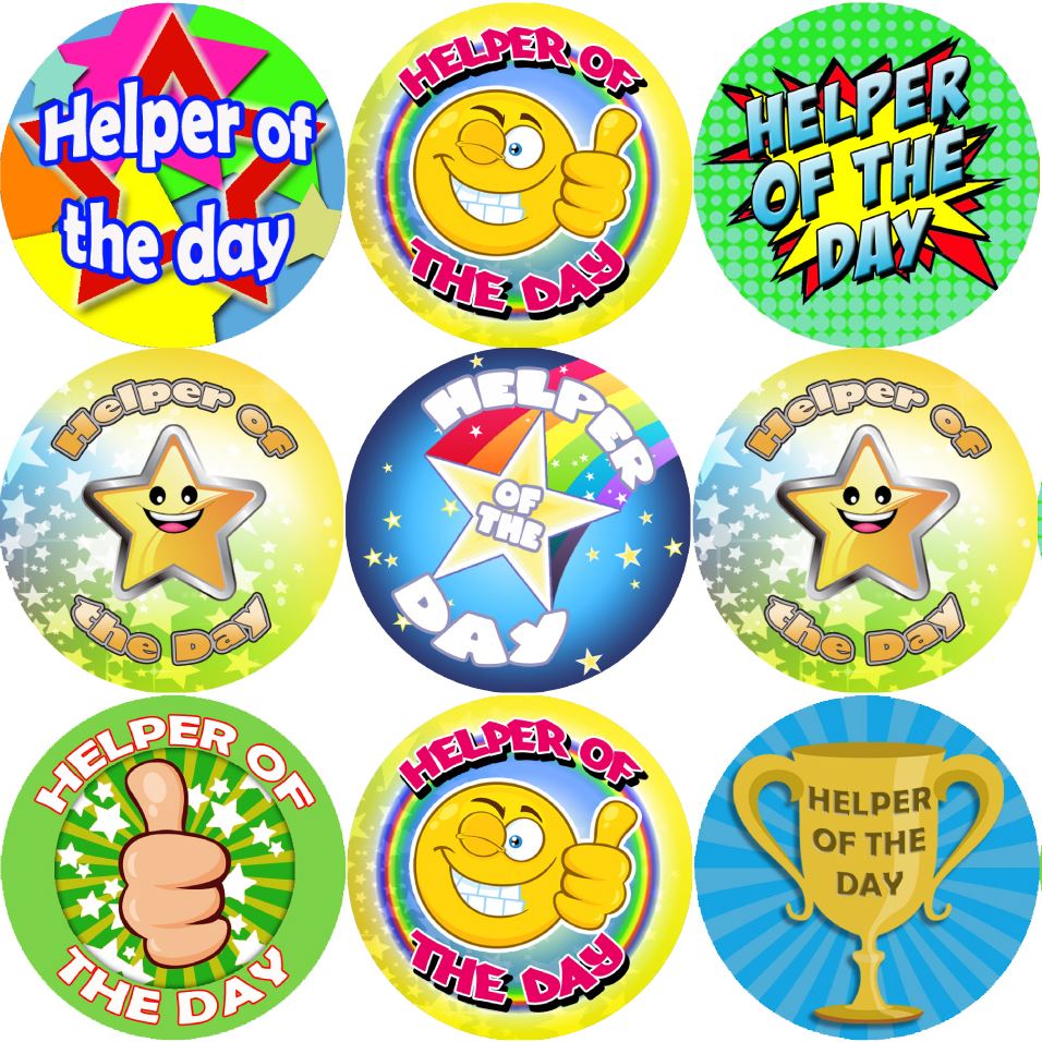 144 Helper of the Day 30mm Reward Stickers for Teachers, Parents and Party Bags