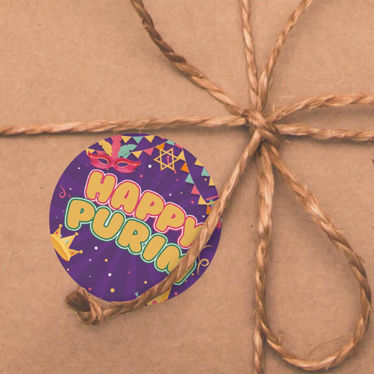 144 Colourful Happy Purim 30mm Glossy Stickers Jewish Celebration