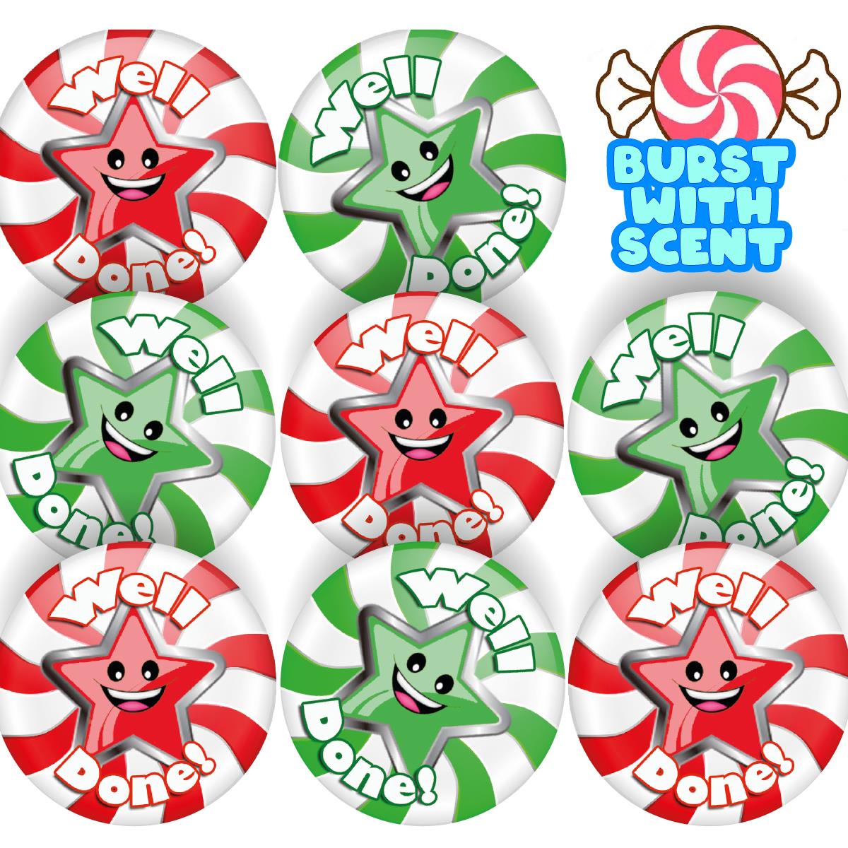 120 Well Done Star Peppermint Scented Stickers - 30mm Scented Stickers - For Teachers Nursery Parents