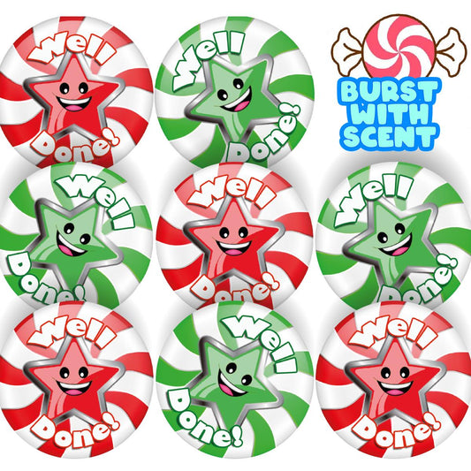 120 Well Done Star Peppermint Scented Stickers - 30mm Scented Stickers - For Teachers Nursery Parents