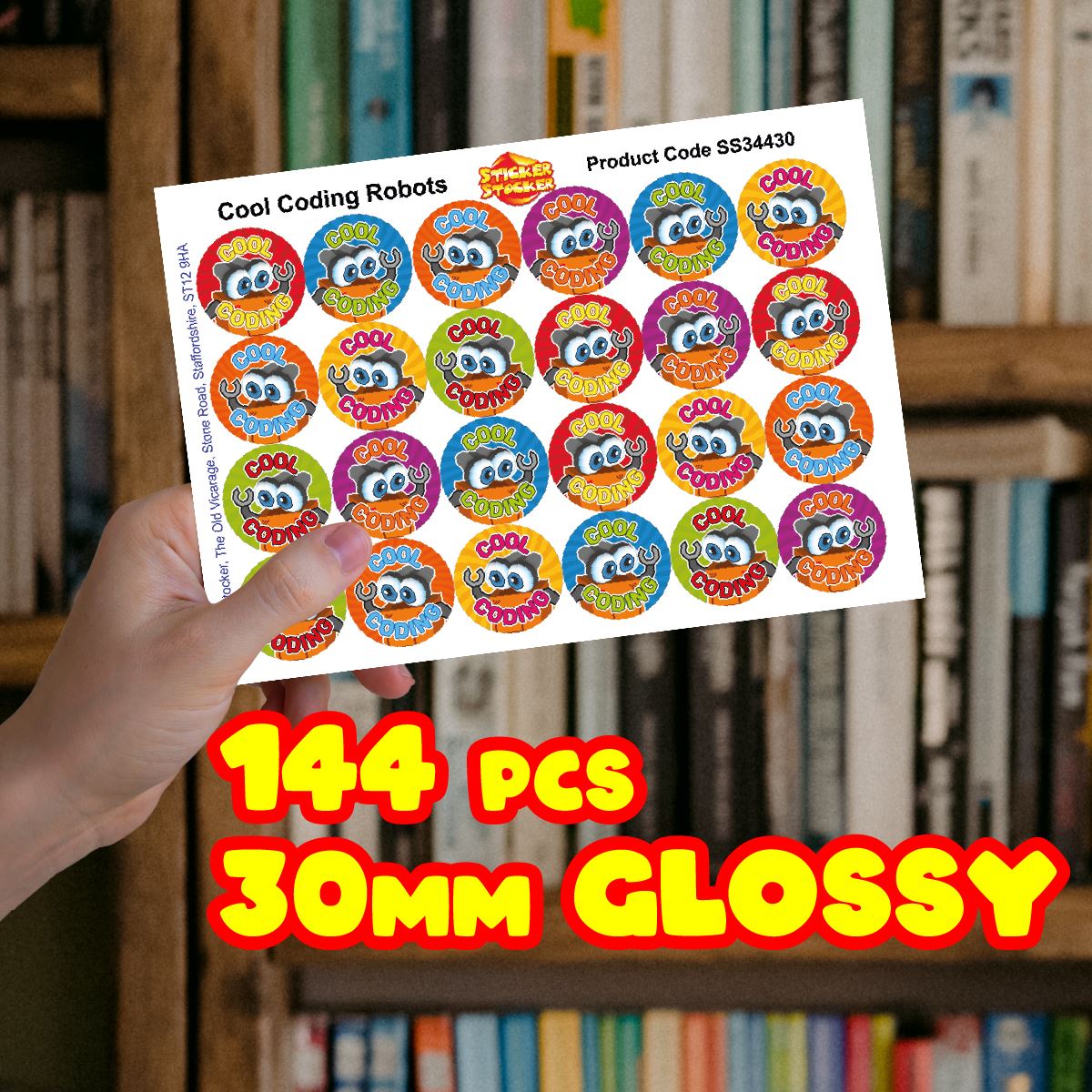144 Cool Coding Robots - 30mm - Glossy Reward Stickers for Teachers & Parents
