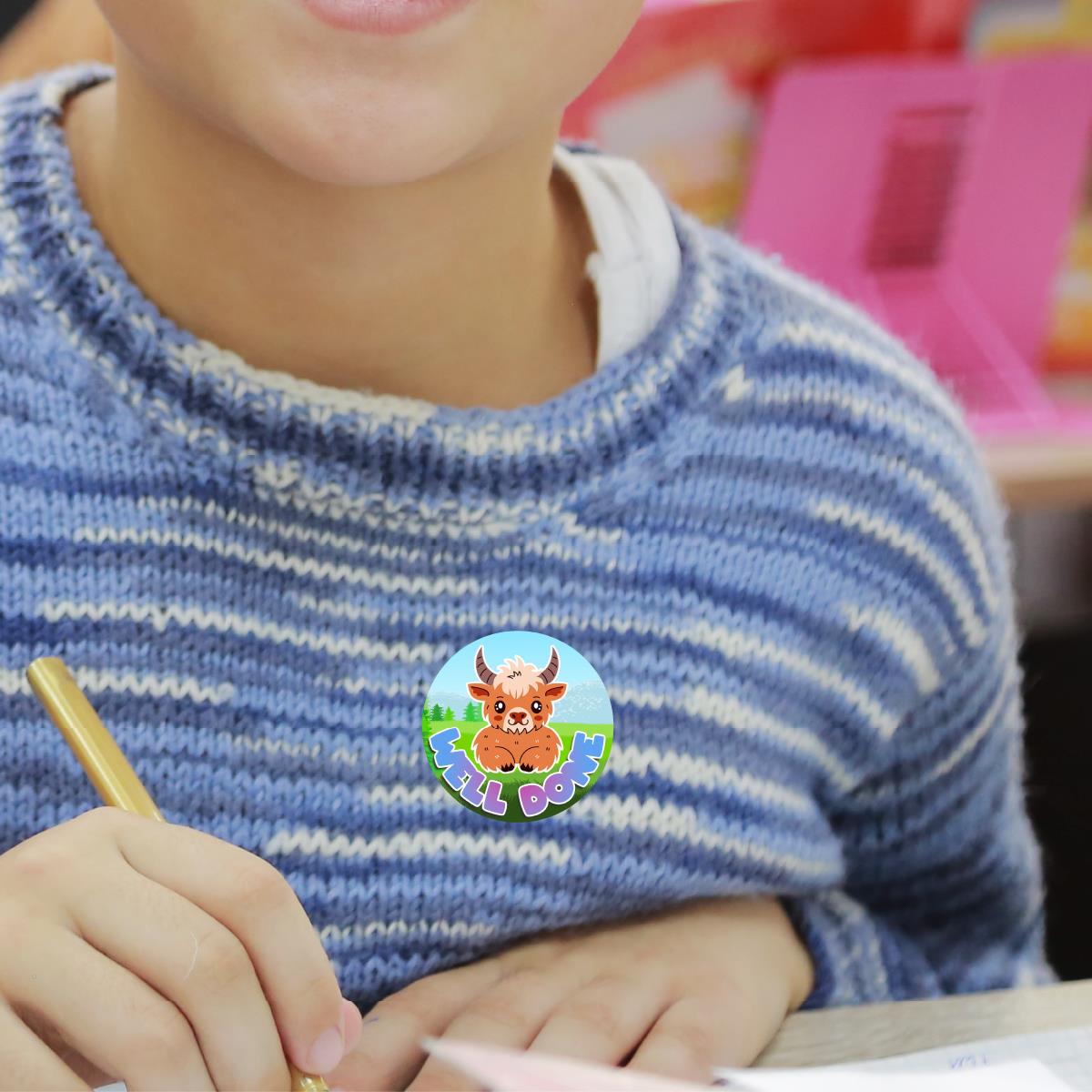 144 Highland Cow Praise Words 30mm Reward Stickers for Schools, Teachers and Parents