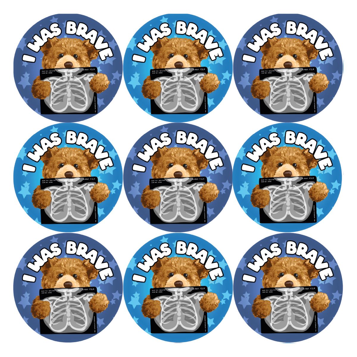 144 Bear Bones Bravery - 30mm Glossy Reward Stickers for Teachers & Parents